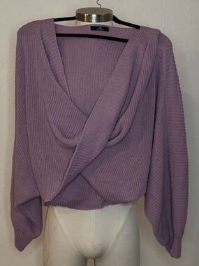 My Michelle Lavender Cowl Neck Draped Sweater